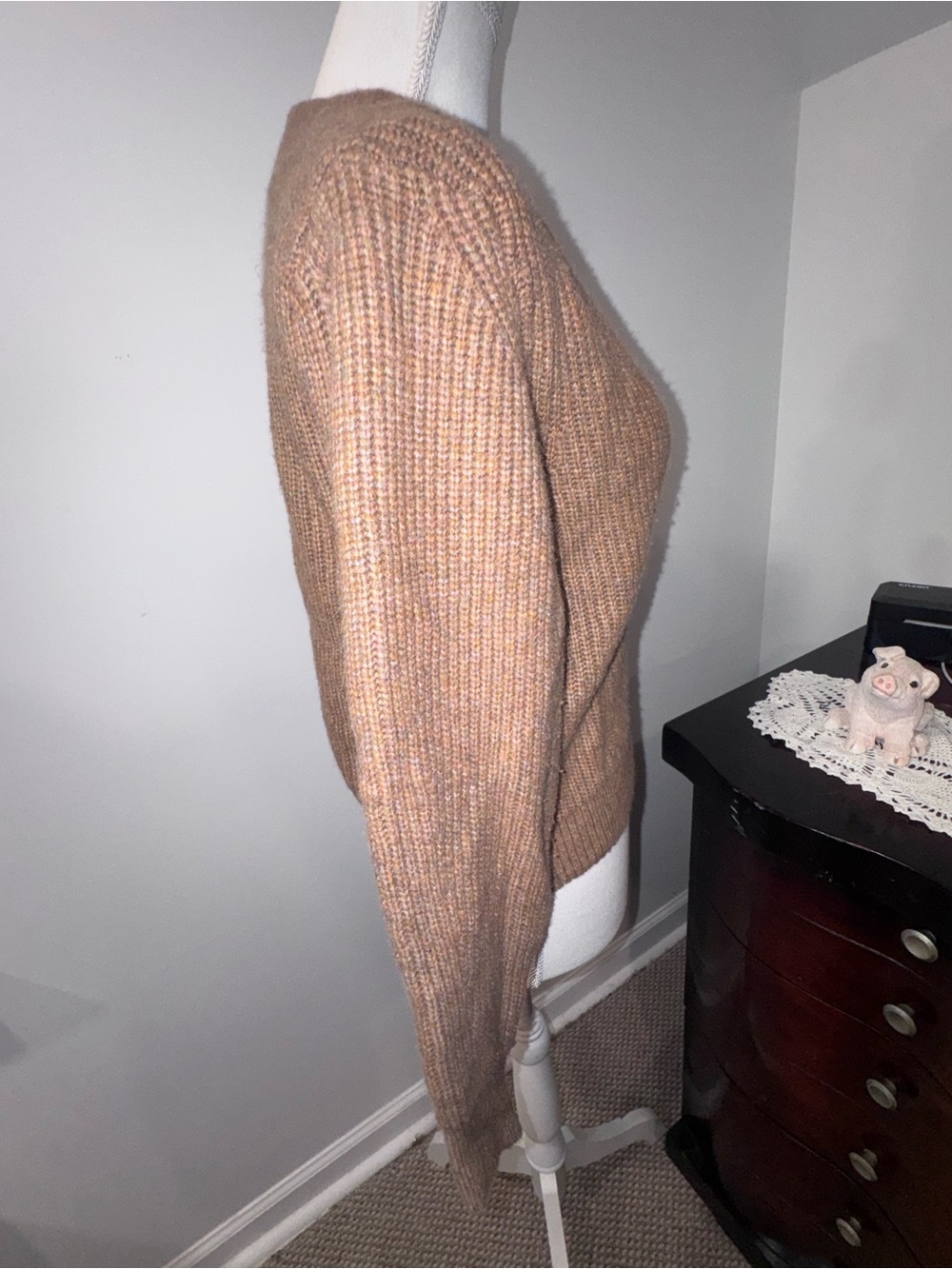Catherine Malandrino V-Neck Ribbed Sweater in Camel - Picture 4 of 6